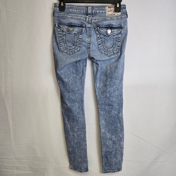 True Religion World Tour Super Skinny Distressed Jeans, Blue Acid Wash, Size 26 - Picture 4 of 8